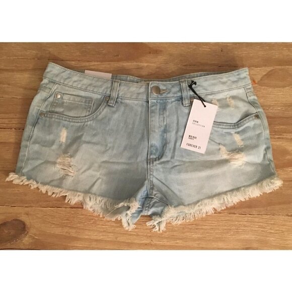 Forever 21 Pants - FOREVER 21 Shorts Womens 30 Blue Light Wash Denim Cut-Off Distressed Mid-Rise
